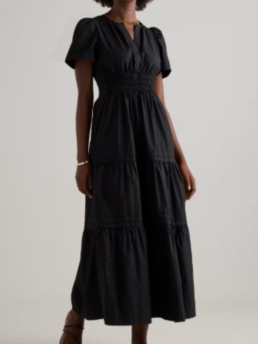 Quince 100% Organic Cotton Poplin Tiered Maxi Dress - L